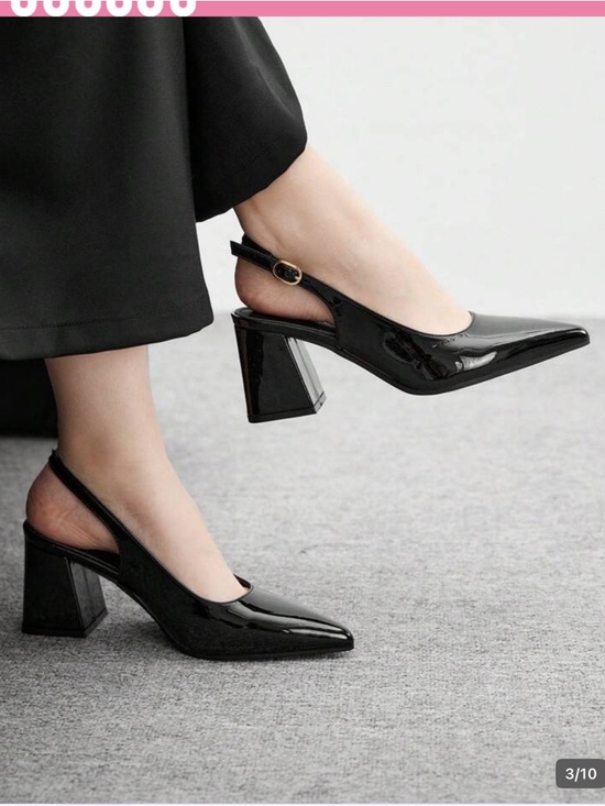 SHEIN Shoes - SHEIN Black Patent Pointed Slingback Block Heels